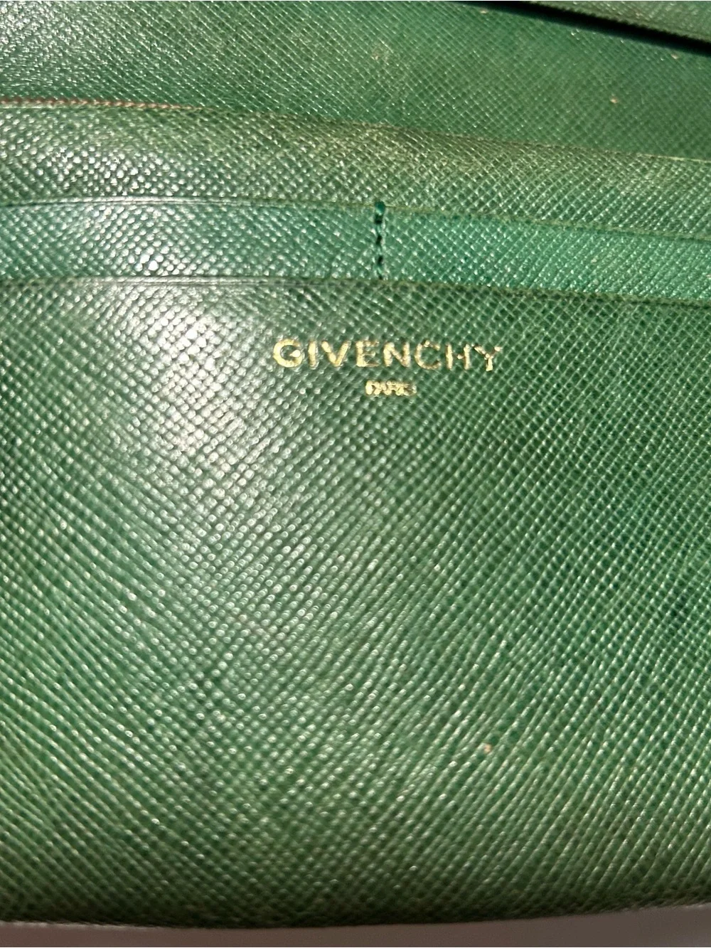 Givenchy Dark Green Leather bifold Wallet Gold Corners